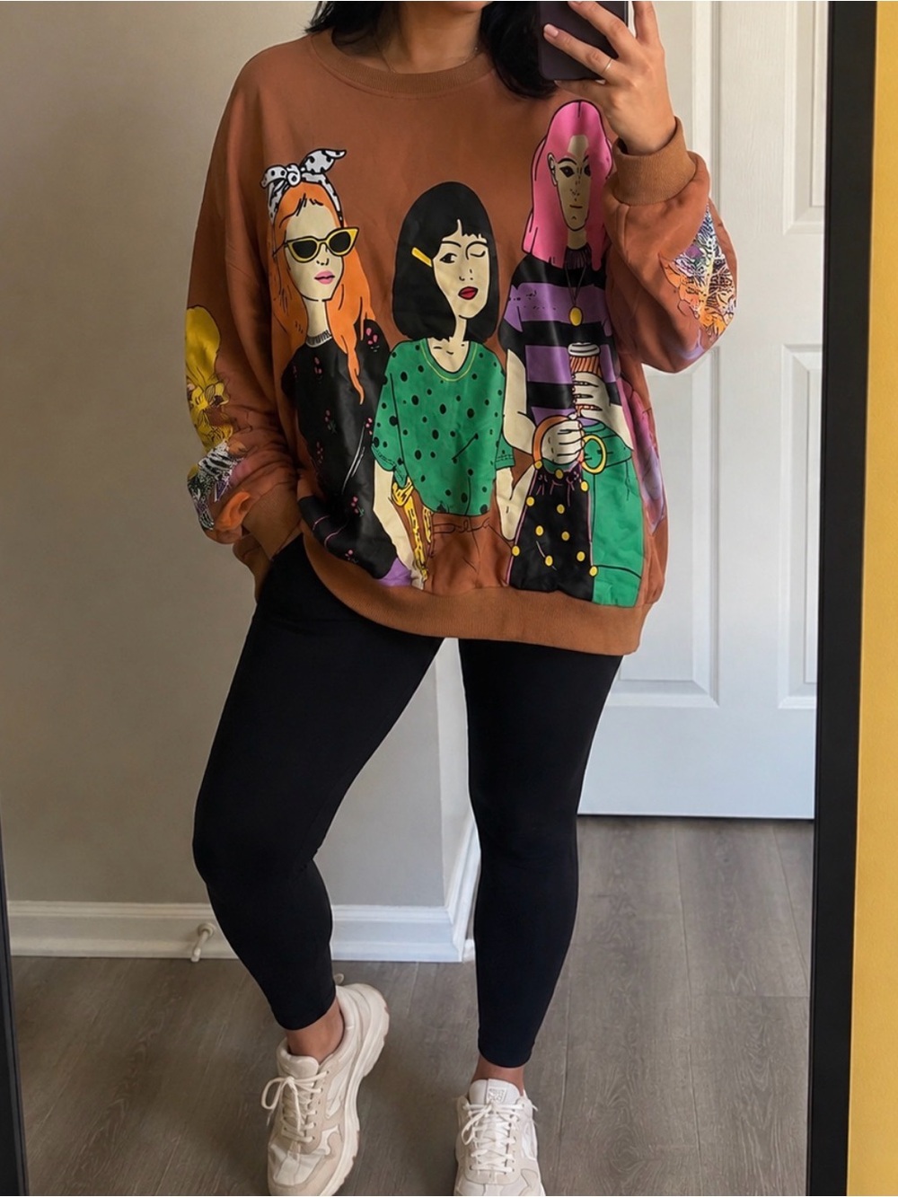 Graphic Pullover Sweatshirt Jacket - Brown Multicolored